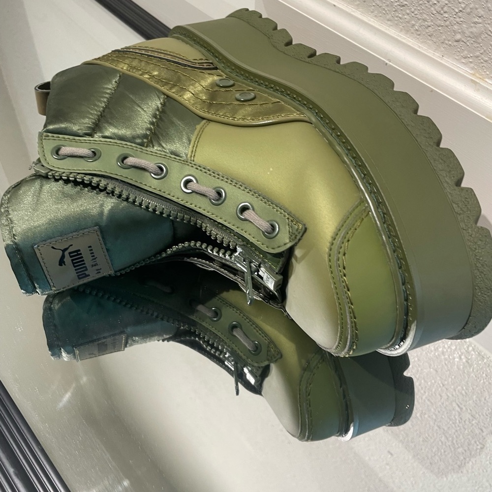 PUMA FENTY BY RIHANNA CYPRESS GREEN PLATFORM SNEAKER BOOTS - Picture 8 of 13